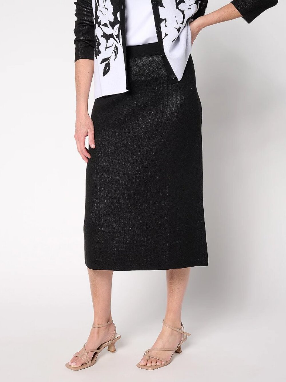 by Stacy London Cotton Knit A-Line Midi Skirt, Black Sz M a682887